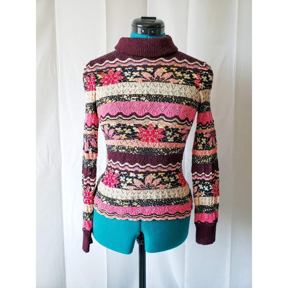 Missoni Vintage Floral Knit Turtleneck Sweater